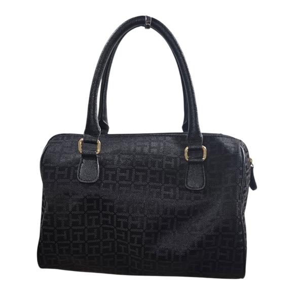 TOMMY HILFIGER Signature Jacquard Black Satchel with Large Tassel - Picture 2 of 8